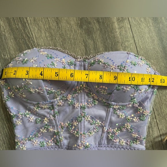 SHEIN Strapless Sweetheart Corset Floral Ruched Mini Dress in Purple. Size XS - Picture 13 of 16